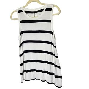 Halogen Women's Striped Tank Top Keyhole Back and Split‎ Bottom  M